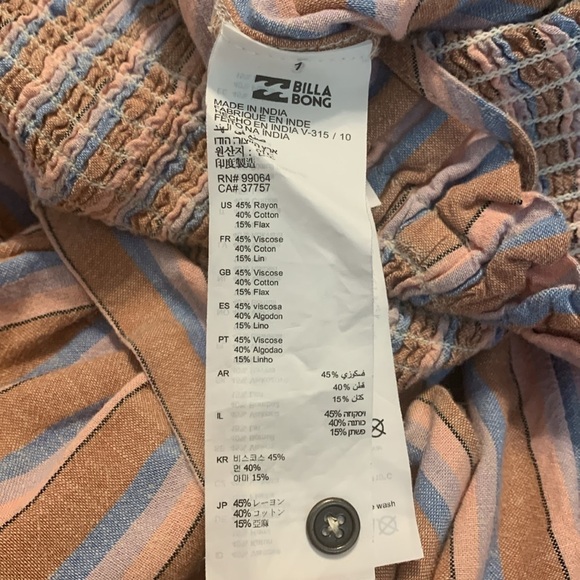 Billabong Multi Color Forward Feelings Smocked Spaghetti Strap Belted Jumpsuit L - Picture 16 of 17